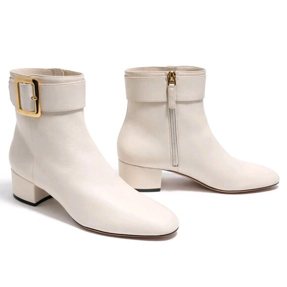 Bally Jay Buckle Womens Leather Ankle Boots Cream Size 39.5 US 9 New w/ Box Dust - Picture 2 of 16